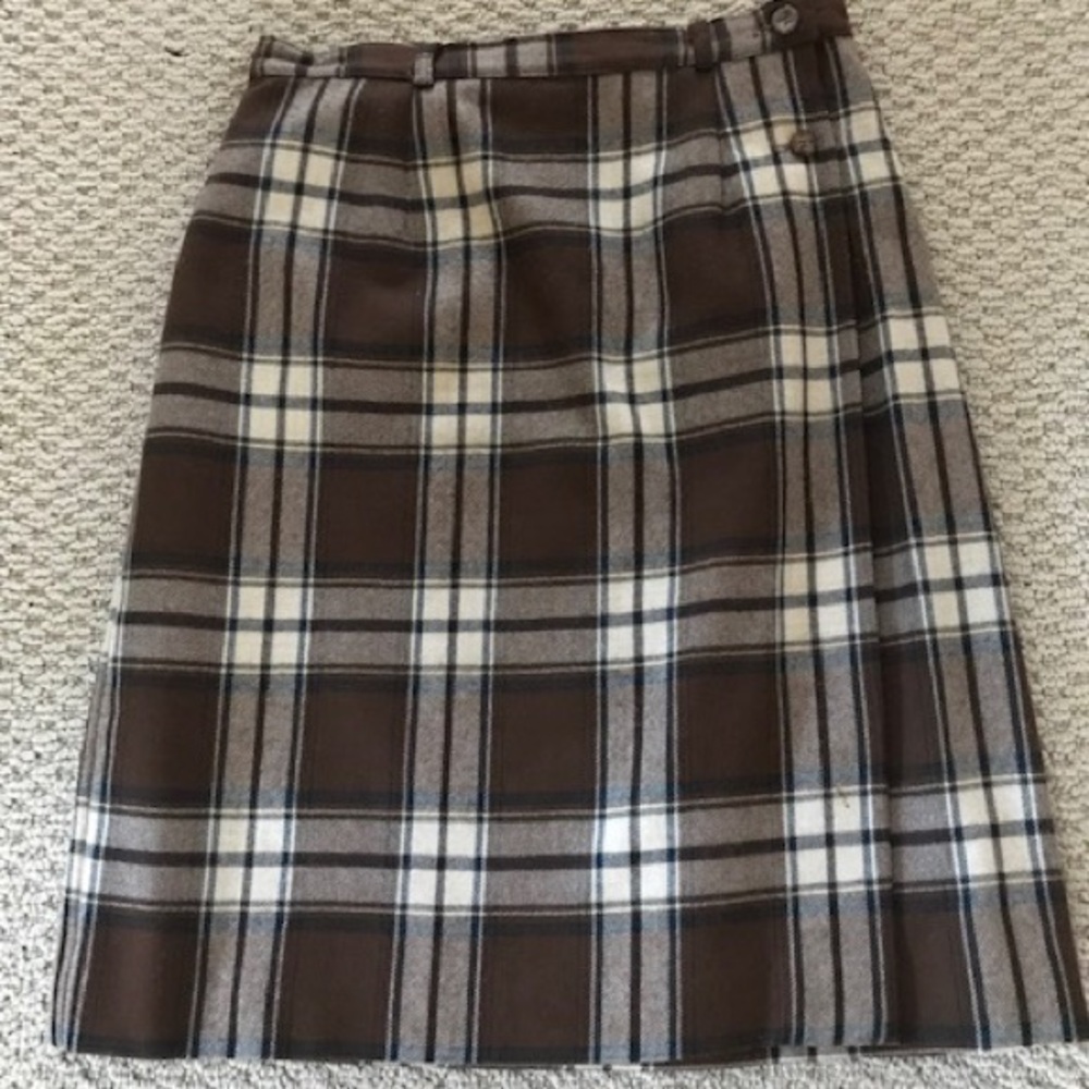 Wool plaid wrap skirt